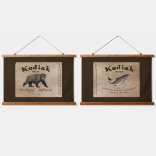 Vintage Kodiak Salmon Label Hanging Tapestry