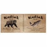 Vintage Kodiak Salmon Label Photo Sculpture Magnet<br><div class="desc">A label from a can of mythical Kodiak Brand Sockeye Salmon circa 1879. The monochrome (brown) image features a Kodiak Bear (Ursus arctos middendorffi) and a Sockeye Salmon (Oncorhynchus nerka). Text reading "Kodiak Brand Sockeye Salmon" and other information about the mythical Afognak Packing Company and how to prepare the fish....</div>