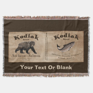 Vintage Kodiak Salmon Label Throw Blanket