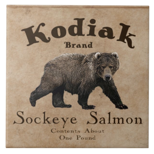 Vintage Kodiak Salmon Label Tile (Front)