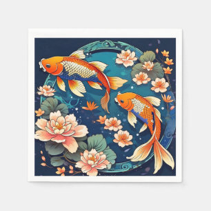 Vintage Koi Fish on Indigo Napkin