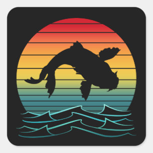 Vintage Koi Fish Sunset Scenery Square Sticker