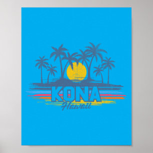 Vintage Kona Hawaii Beach Retro Sunset Hawaiian Poster