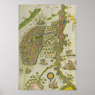Vintage Koranic Map Of The Nile Poster
