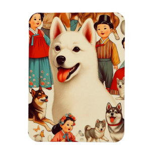 Vintage Korean Jindo Illustration Magnet