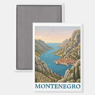 Vintage Kotor Bay Montenegro Balkan Scenery Magnet