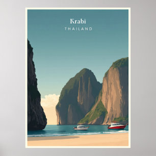 Vintage Krabi Thailand Travel illustration Poster