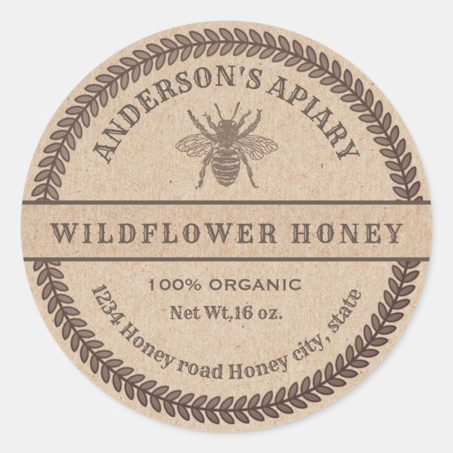 Vintage Kraft  bee apiary honey jar label (Front)