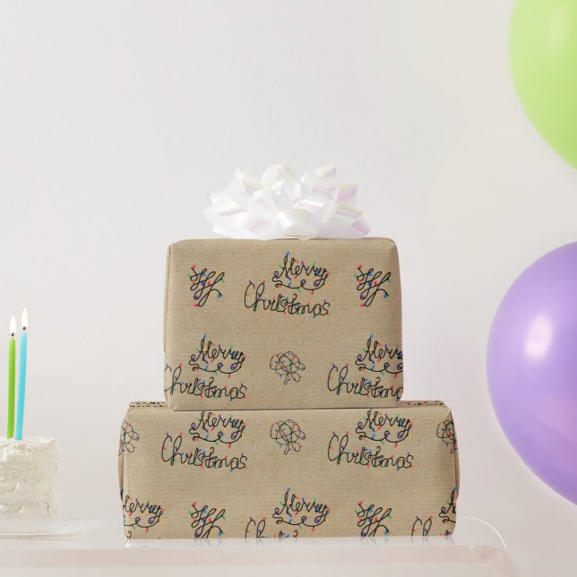 Vintage Kraft Festive Christmas Lights  Wrapping Paper (Party Gifts)