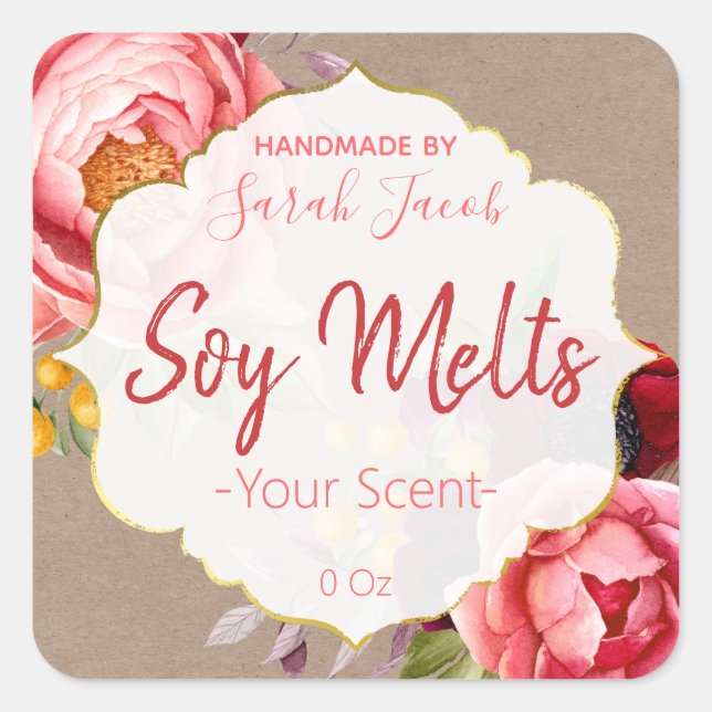 Vintage Kraft Floral Soy Melt Labels (Front)