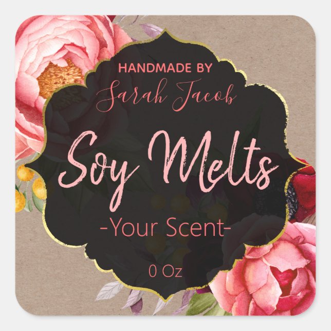 Vintage Kraft Floral Soy Wax Melt Labels (Front)
