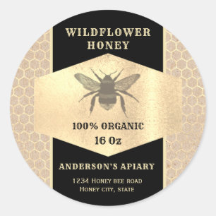 Vintage Kraft gold honeybee  honey jar label