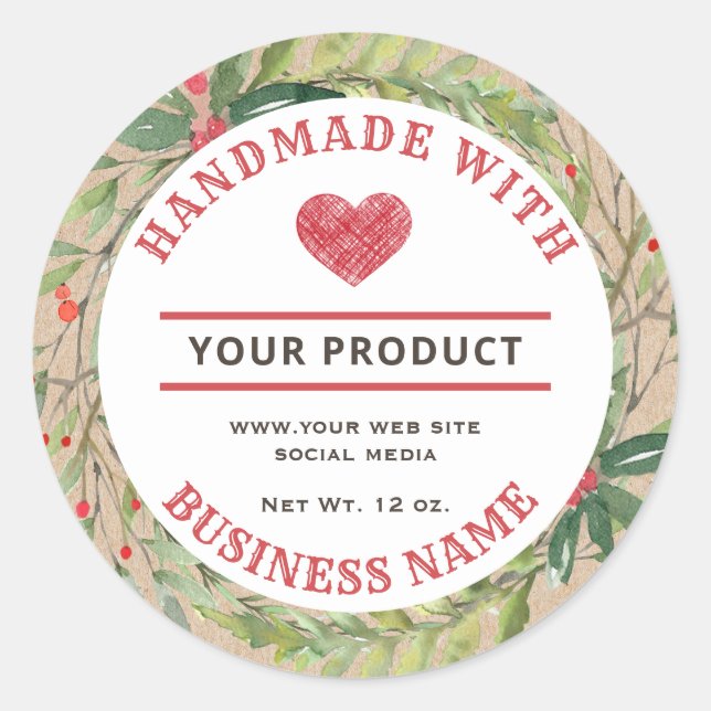 Vintage kraft holiday wreath product label (Front)