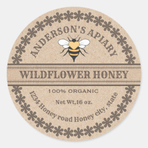 Vintage Kraft honeybee apiary honey jar label