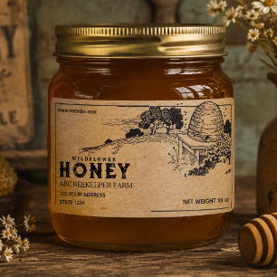Vintage Kraft Skep beehive Honey Jar Label