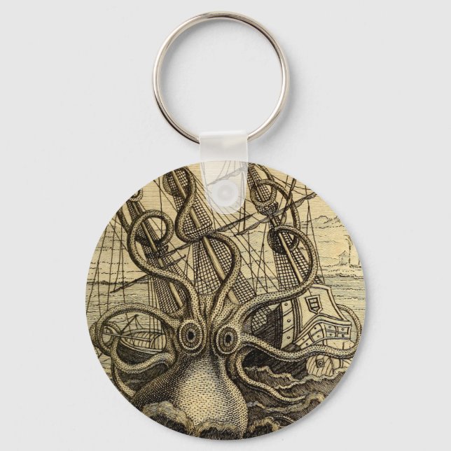 Vintage Kraken Print Keychain (Front)