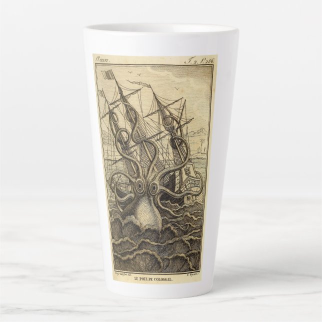 Vintage Kraken Print Latte Mug (Front)