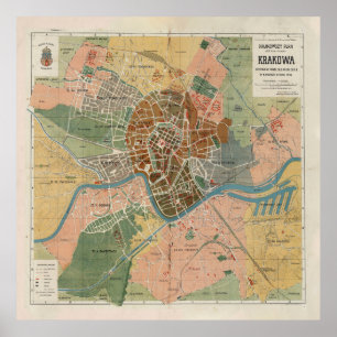 Vintage Krakow Poland Map (1916) Poster