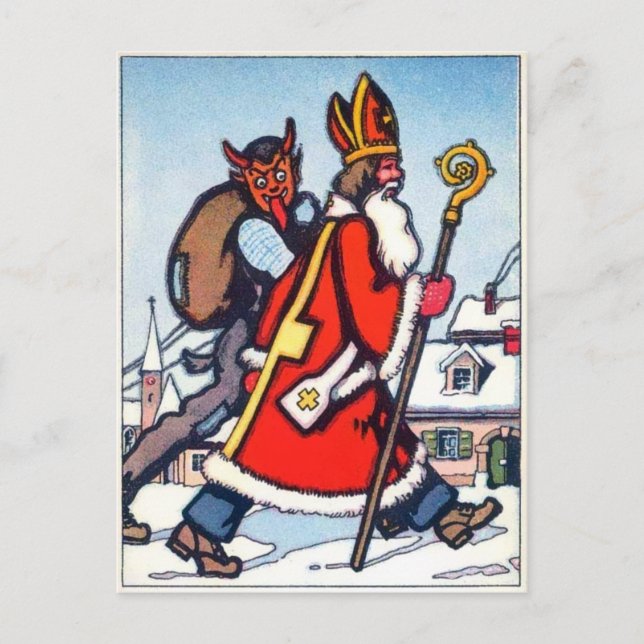 Vintage Krampus and Santa Postcard (Front)