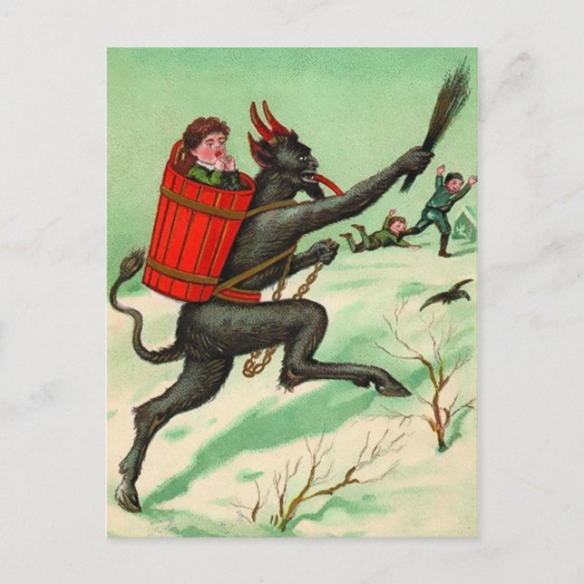 Vintage Krampus Chasing Children Postcard (Front)