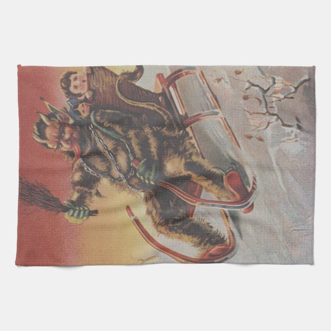 Vintage Krampus Christmas print Kitchen Towel (Horizontal)