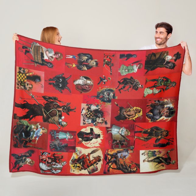 Vintage Krampus Collage Fleece Blanket (In Situ)