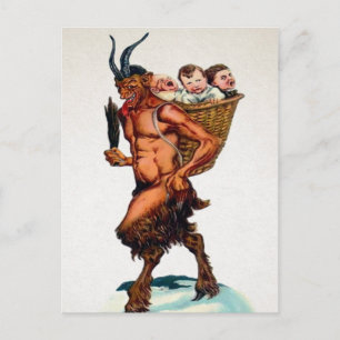 Vintage Krampus with Kids Postcard
