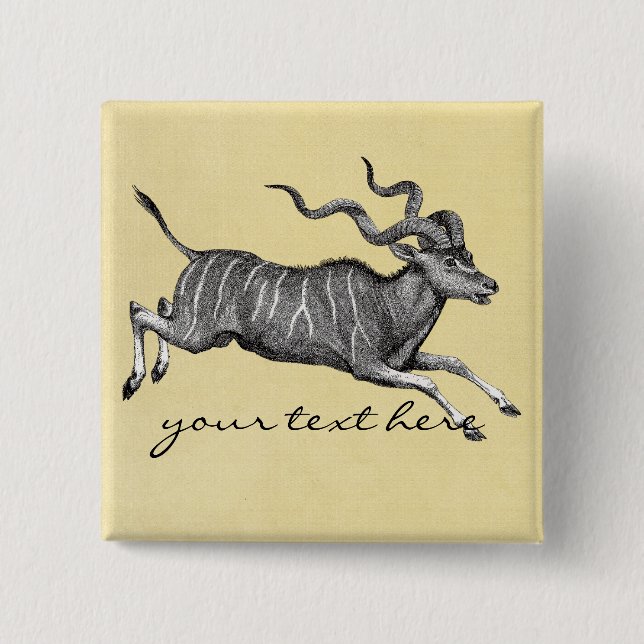 Vintage Kudu 2 Inch Square Button (Front)