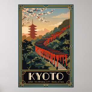 Vintage Kyoto Japan Retro Travel Illustration Poster