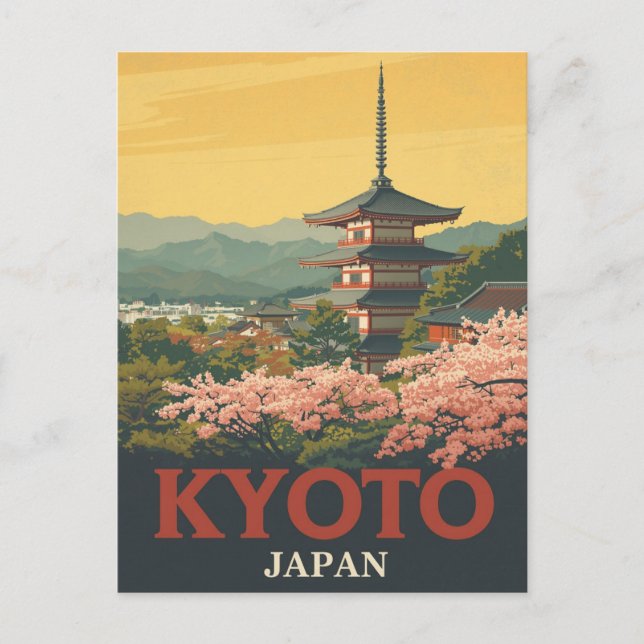 Vintage Kyoto Japan Travel Poster Pagoda Postcard (Front)