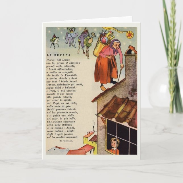 Vintage La Befana Italian Christmas Epiphany Card (Front)