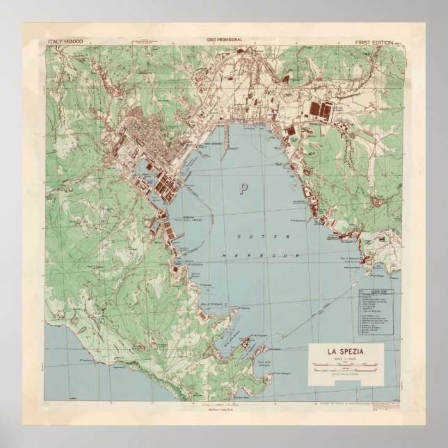 Vintage La Spezia Italy Map (1943) Poster (Front)