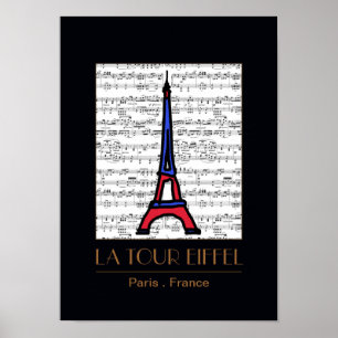 vintage La Tour Eiffel with musical notes Poster