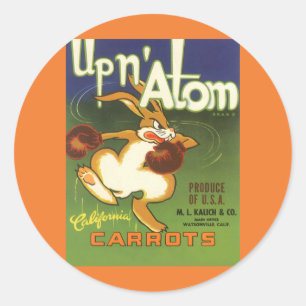 Vintage Label Art Boxing Rabbit, Up n Atom Carrots