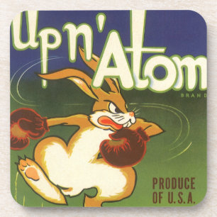 Vintage Label Art Boxing Rabbit, Up n Atom Carrots Coaster