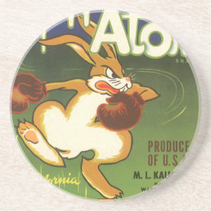 Vintage Label Art Boxing Rabbit, Up n Atom Carrots Coaster