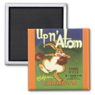 Vintage Label Art Boxing Rabbit, Up n Atom Carrots Magnet