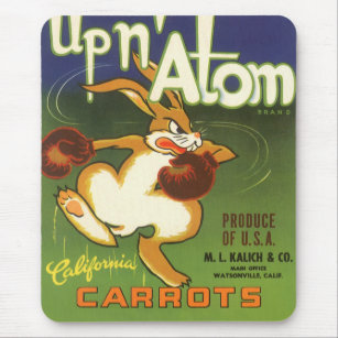 Vintage Label Art Boxing Rabbit, Up n Atom Carrots Mouse Pad