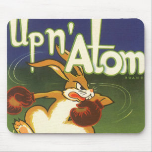Vintage Label Art Boxing Rabbit, Up n Atom Carrots Mouse Pad