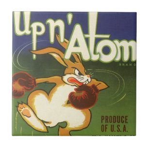 Vintage Label Art Boxing Rabbit, Up n Atom Carrots Tile