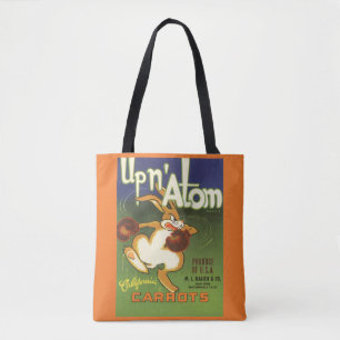 Vintage Label Art Boxing Rabbit, Up n Atom Carrots Tote Bag