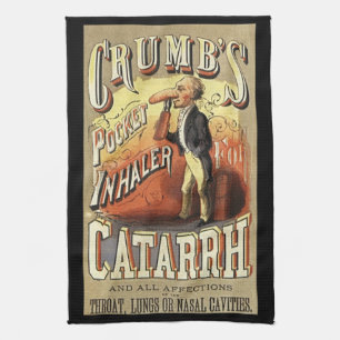 Vintage Label Art, Crumb's Pocket Asthma Inhaler Kitchen Towel