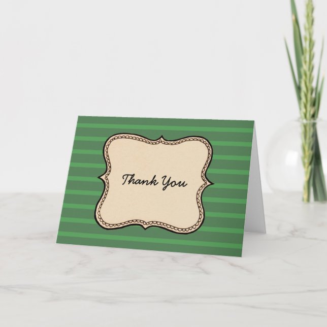Vintage Label Green Stripe Thank You Card (Front)