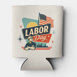 Vintage Labor Day Retro Can Cooler