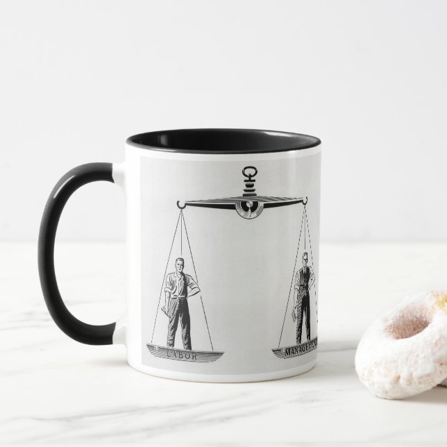 Vintage Labour vs Management, Scales of Justice Mug (With Donut)