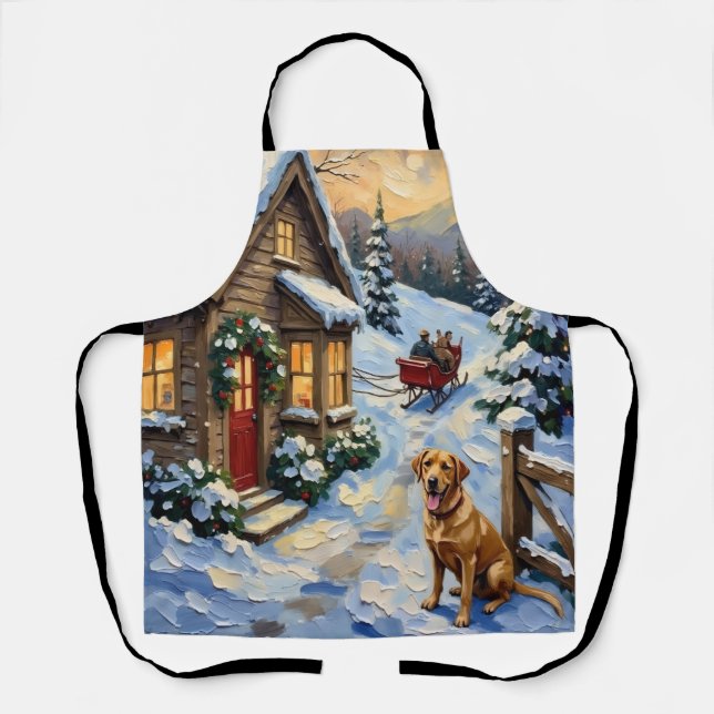 Vintage Labrador Retriever Christmas Cottage Apron (Front)