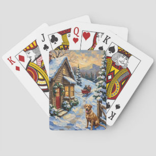 Vintage Labrador Retriever Christmas Cottage Playing Cards