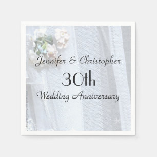 Vintage Lace 30th Wedding Anniversary, Name, Paper Napkin