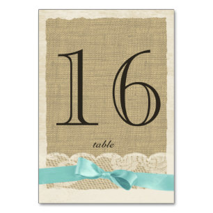 Vintage Lace and Aqua Bow Table Number Card