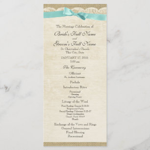 Vintage Lace and Aqua Bow Wedding Program